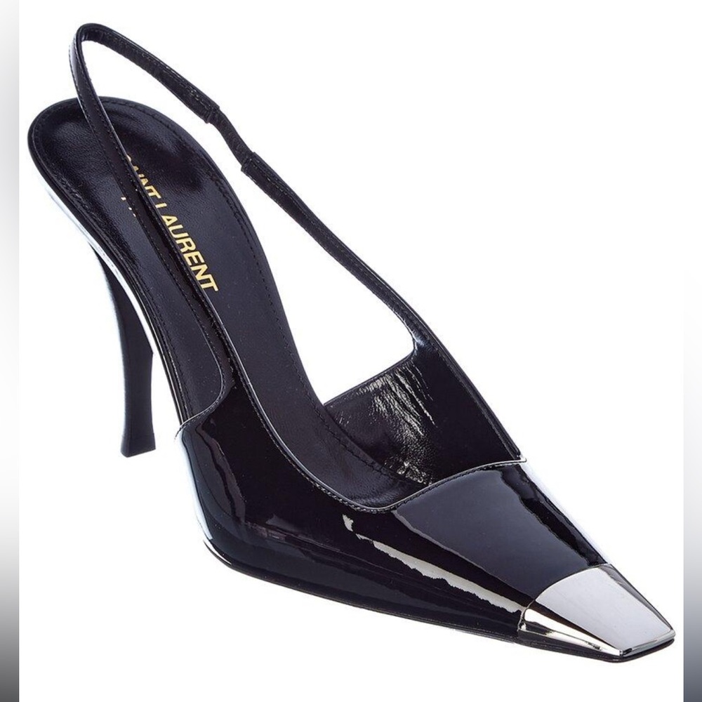 YSL SAINT LAURENT Blade Patent Leather Metallic-Toe Slingback Pumps sz 38.5 8 US
